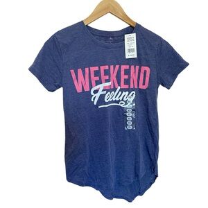 Kohl's Navy Graphic Tee with Pink & White Weekend Script
